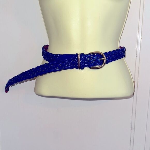 Vintage Talbots blue woven leather belt with brass buckle- large - Picture 1 of 7